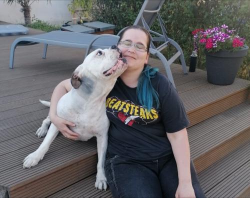 Bulldogge mit Frauchen